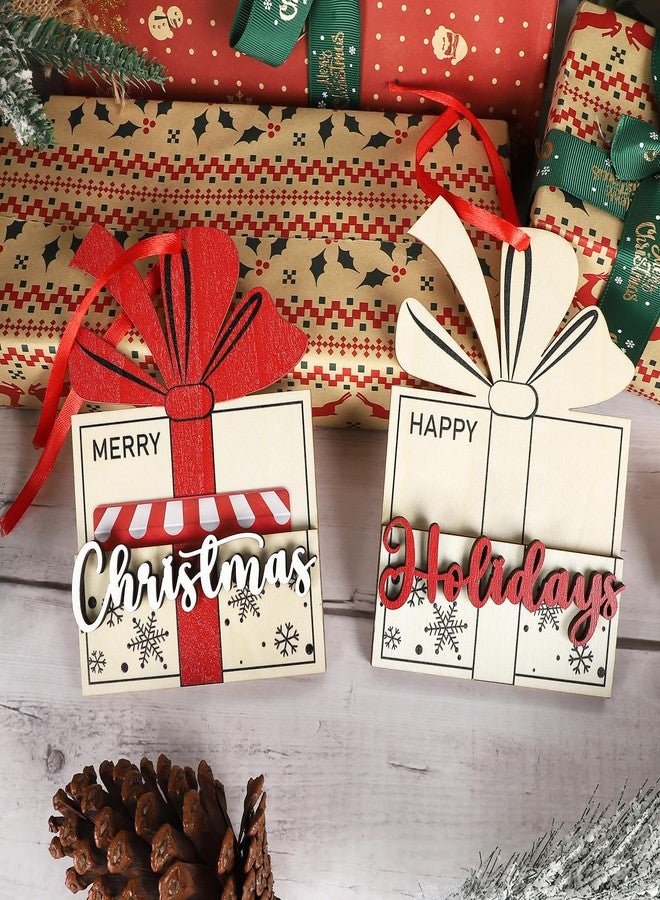 Yewfold 2 Pcs Christmas Card Holder Wooden Gift Box Shape Money and Card Holder Christmas Tree Ornaments for Winter Holiday Party Supplies (Gift) - Image 3